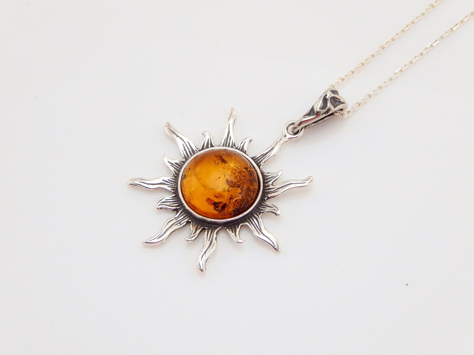 Natural Baltic Cognac Amber Celestial Sun Pendant Necklace (1 of 5)