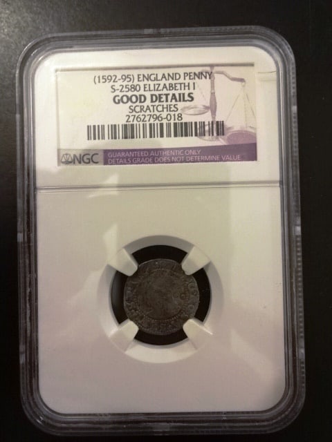 1595 Elizabethan Silver Penny NGC (1 of 4)