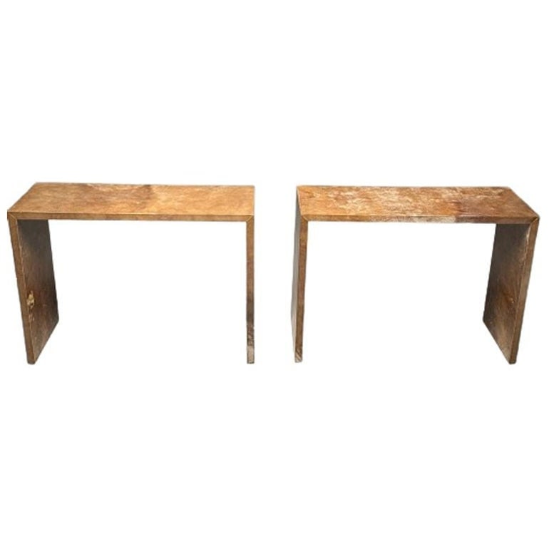 Jean-Michel Frank Style, Contemporary, Parchment Consoles, Sofa Tables, 2020s: Pair of Jean-Michel Frank Style Parchment Consoles / Sofa Tables, Contemporary Pair Console tables in the manner of Jean-Michel Frank covered in an interesting white/brown parchment. Parchment Paper A