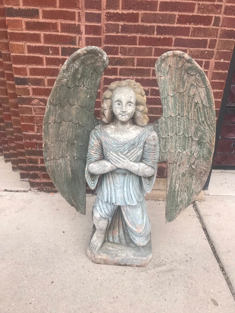 Antique Ornate Carved Archangel Gabriel Statue Sculpture (1 of 10)
