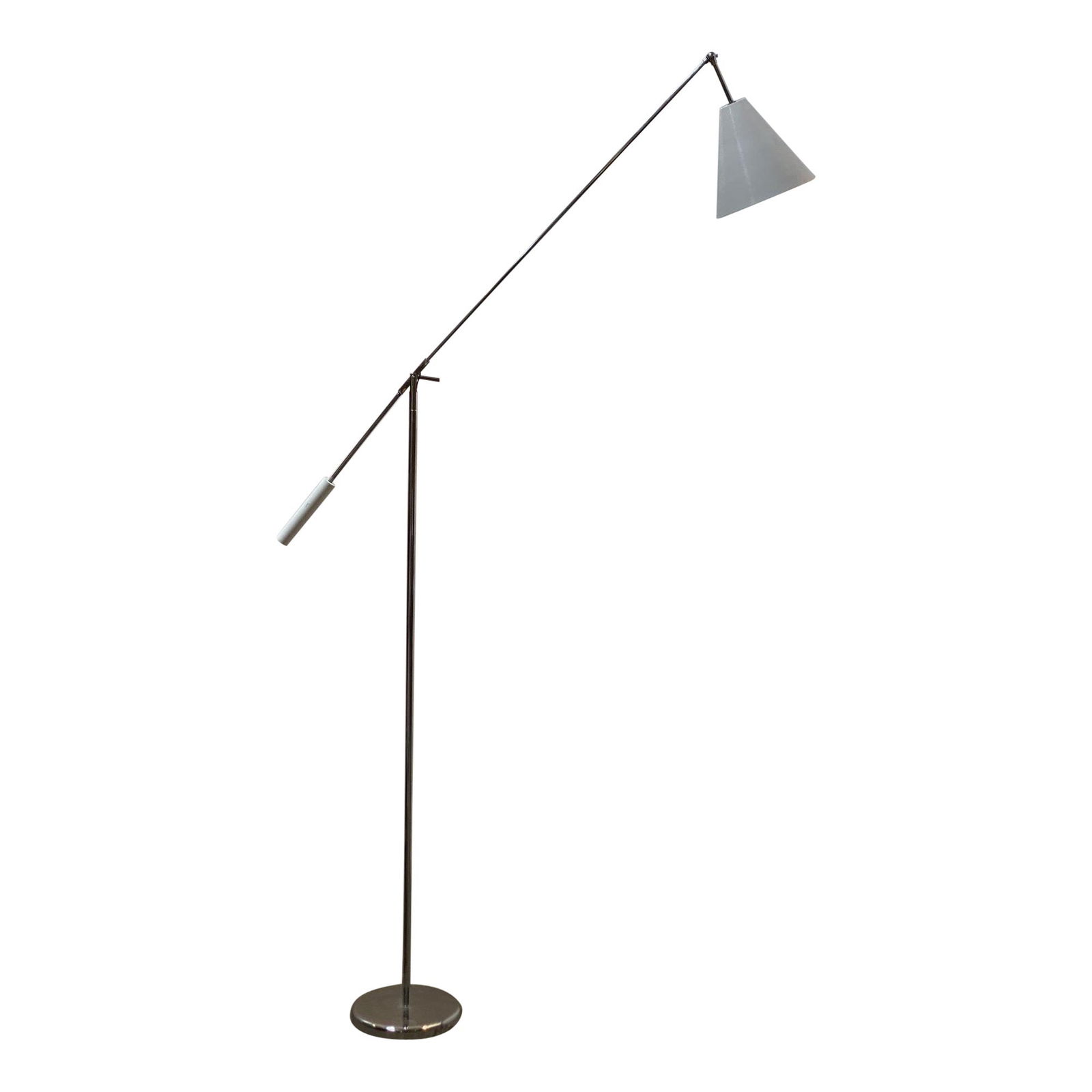 Rare Large Adjustable Mid-Century Italian Floor Lamp Robert Sonnema: Large 58" tall Robert Sonneman floor lamp featuring a 56" long arm with a chrome body and enameled white accent. This s the perfect piece to use next to a sofa or lounge chair for reading or ambient l