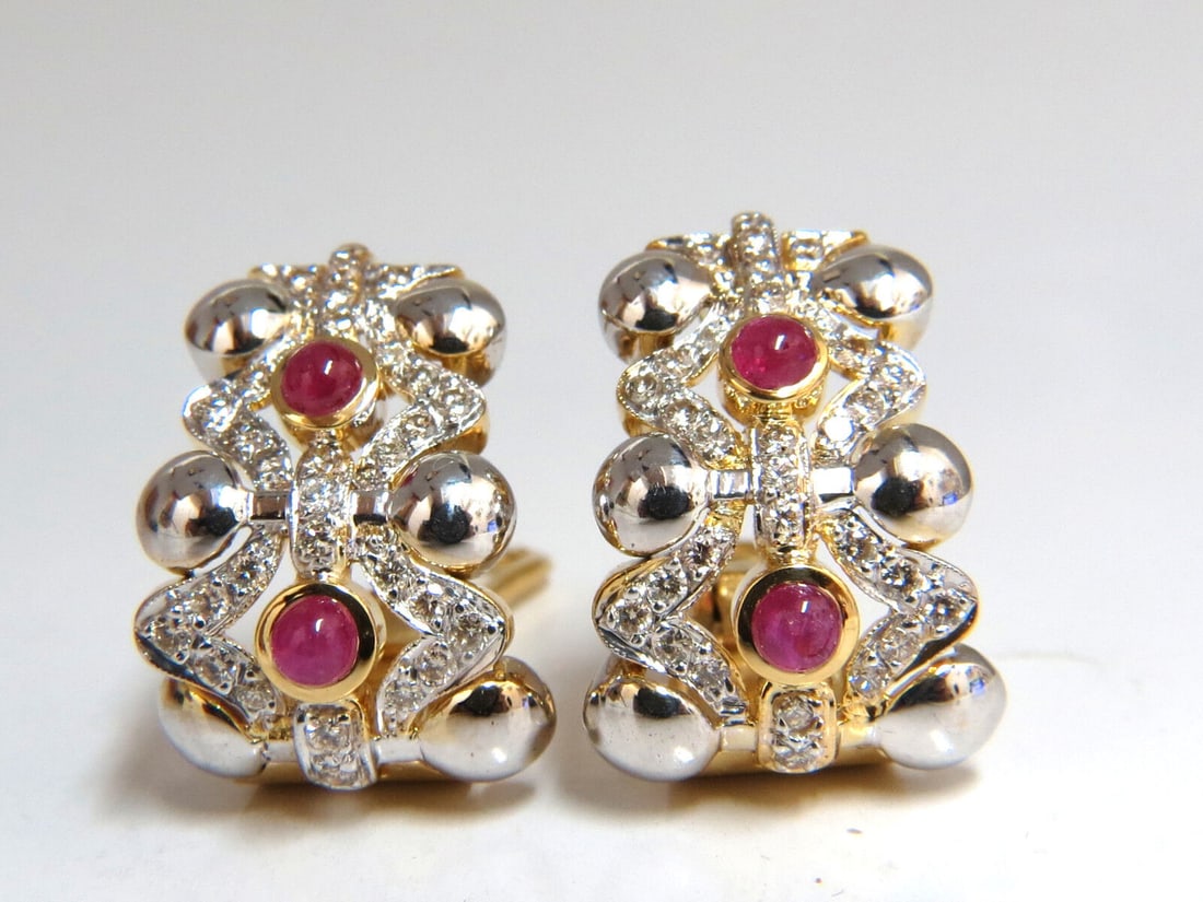 2.00ct natural ruby diamonds semi hoop clip earrings 14kt + (1 of 5)