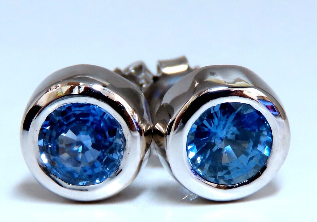 1.70ct Natural Sapphire Diamonds Solitaire Earrings 14 Karat gold (1 of 3)