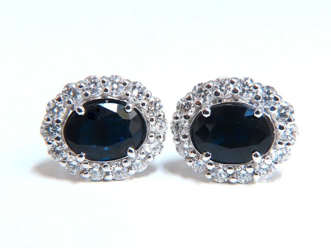 4.52ct Natural Sapphire Diamonds Cluster Earrings 14 Karat gold (1 of 4)