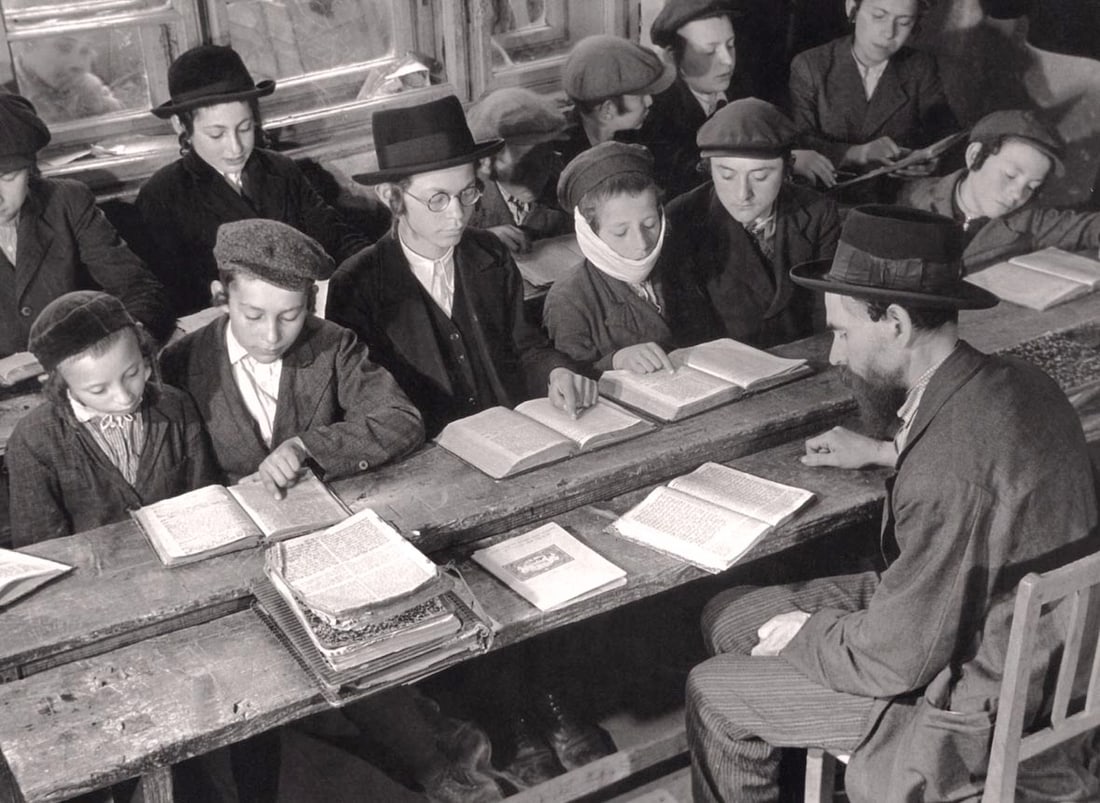 MARGARET BOURKE WHITE - Talmudic school, Uzhgorod, Czech., 1938: Artist: MARGARET BOURKE WHITE Print Title: Talmudic school, Uzhgorod, Czech., 1938 Printing Date: 2010s Medium:Duotone Photolithograph Printed in: the US Image Size approx: 10 x 7” Margaret Bour