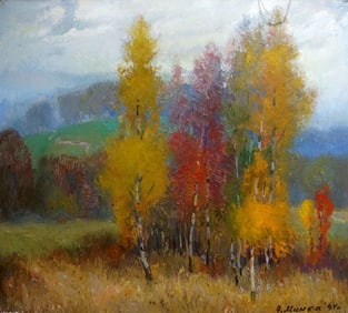 Oil painting Autumn landscape Mynka Alexander Fedorovich