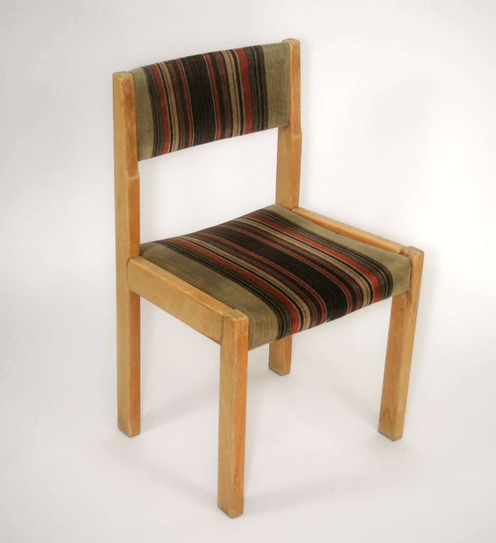 PIERRE CHAPO STYLE SET OF 8 CHAIRS FRENCH MID CENTURY Perriand: This set of 8 chairs is built in the manner of Pierre Chapo with simple wood tongue and groove connection , it was definitely inspired by his work , it is a French production with a "NF" label ( norme