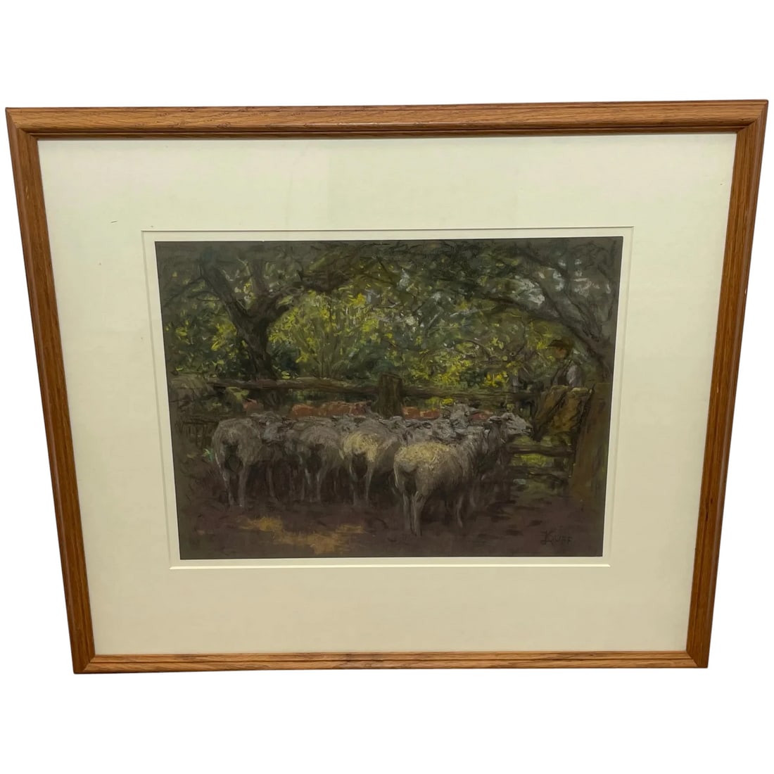 Edwardian Pastel Painting "The Sheepfold" By John Robert Keitley Duff RI RA RSE: Fine Art Pastel Artwork Painting "The Sheepfold" By John Robert Keitley Duff RI RA RSE 1862-1938 Pastel on paper set in a later fine light wooden frame with protective glass cover. Subject genre lands