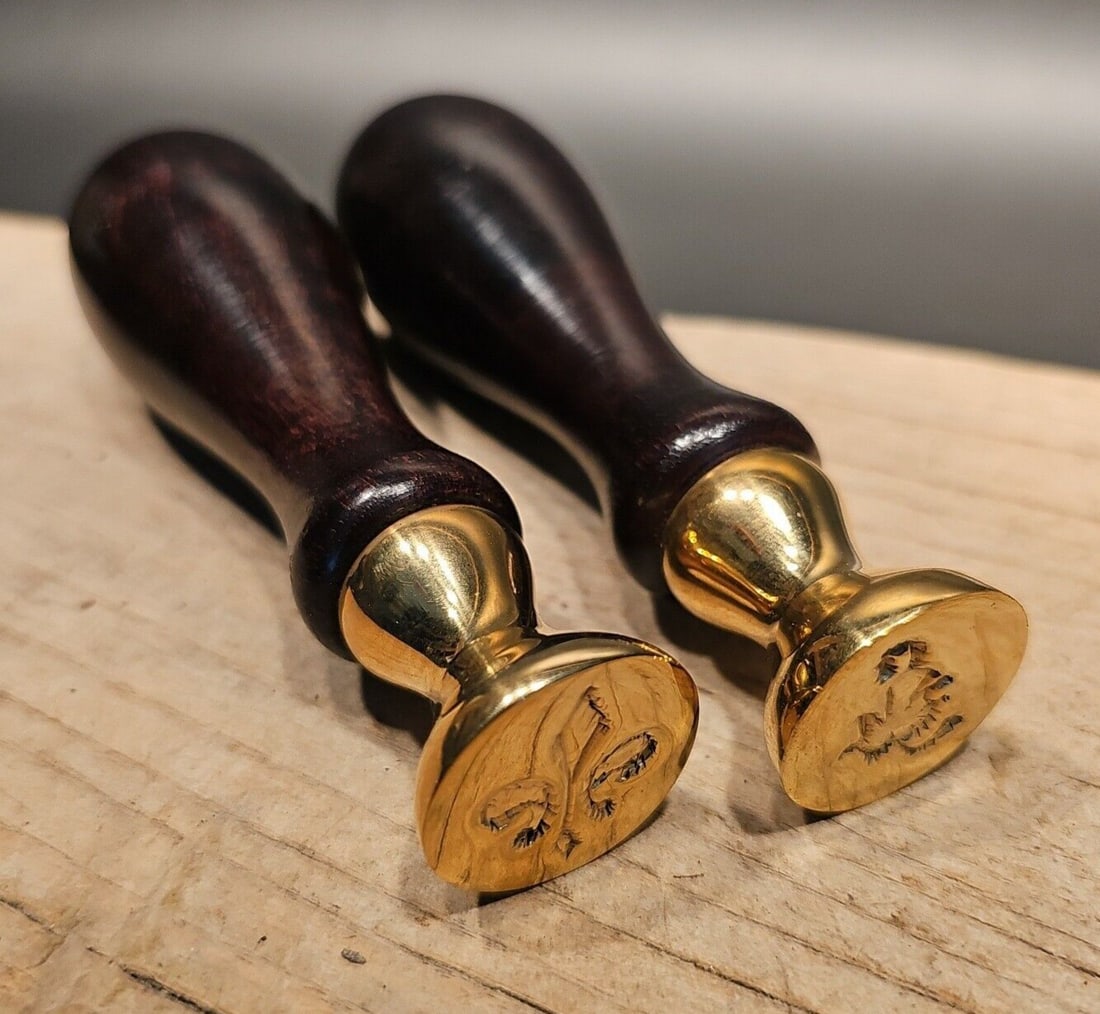2) 5 1/2" Fleur de lis Wood Turned Wax Seals Brass Letter Stamp (1 of 10)