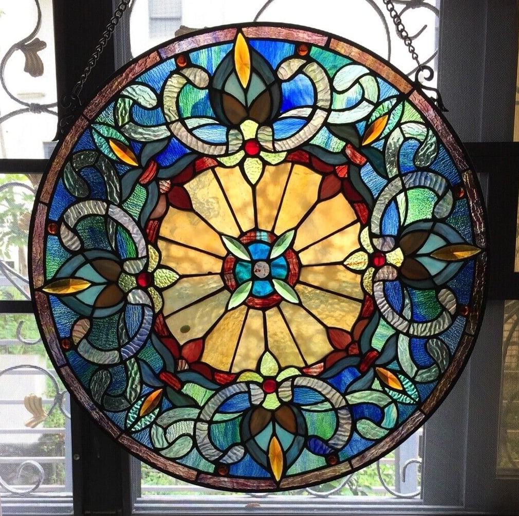 22" Round Stained Glass Window Hanging Panel Suncatcher (1 of 3)