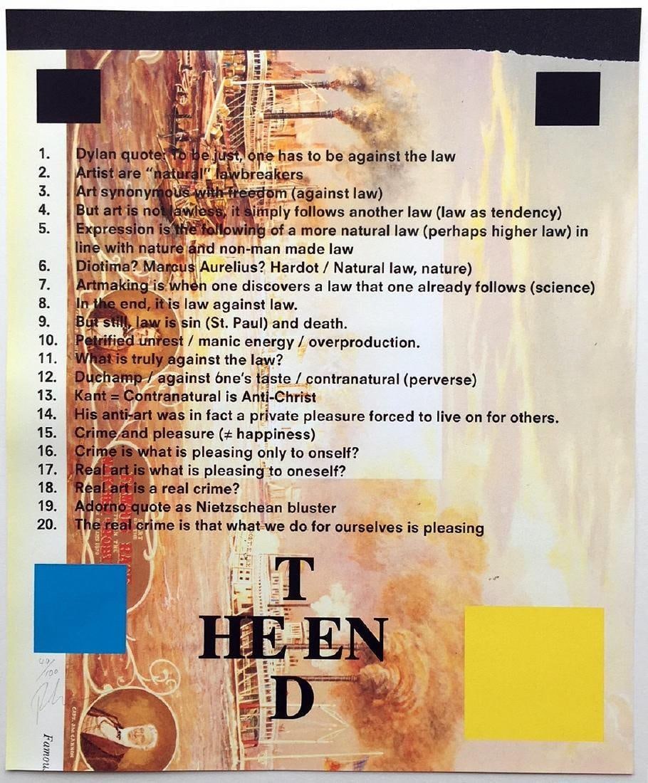 Paul Chan: Wht is the nture of lw: Artist: Paul Chan Title: Wht is the nture of lw Description: Inkjet print and silkscreen on paper. 19 1/3" x 16 1/8". 2011 signed and numbered Reserve: $300.00 Shipping: Domestic: Flat-rate of $20.00