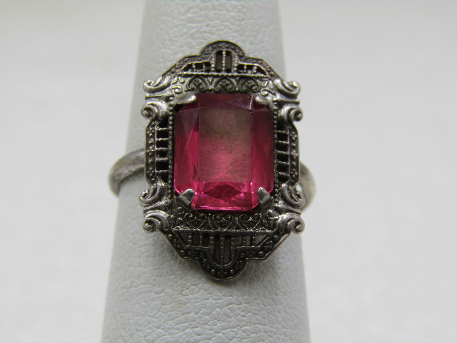 Vintage Sterling Pink Stone Art Deco Ring, Sz. 5, 1920's-1930's (1 of 6)