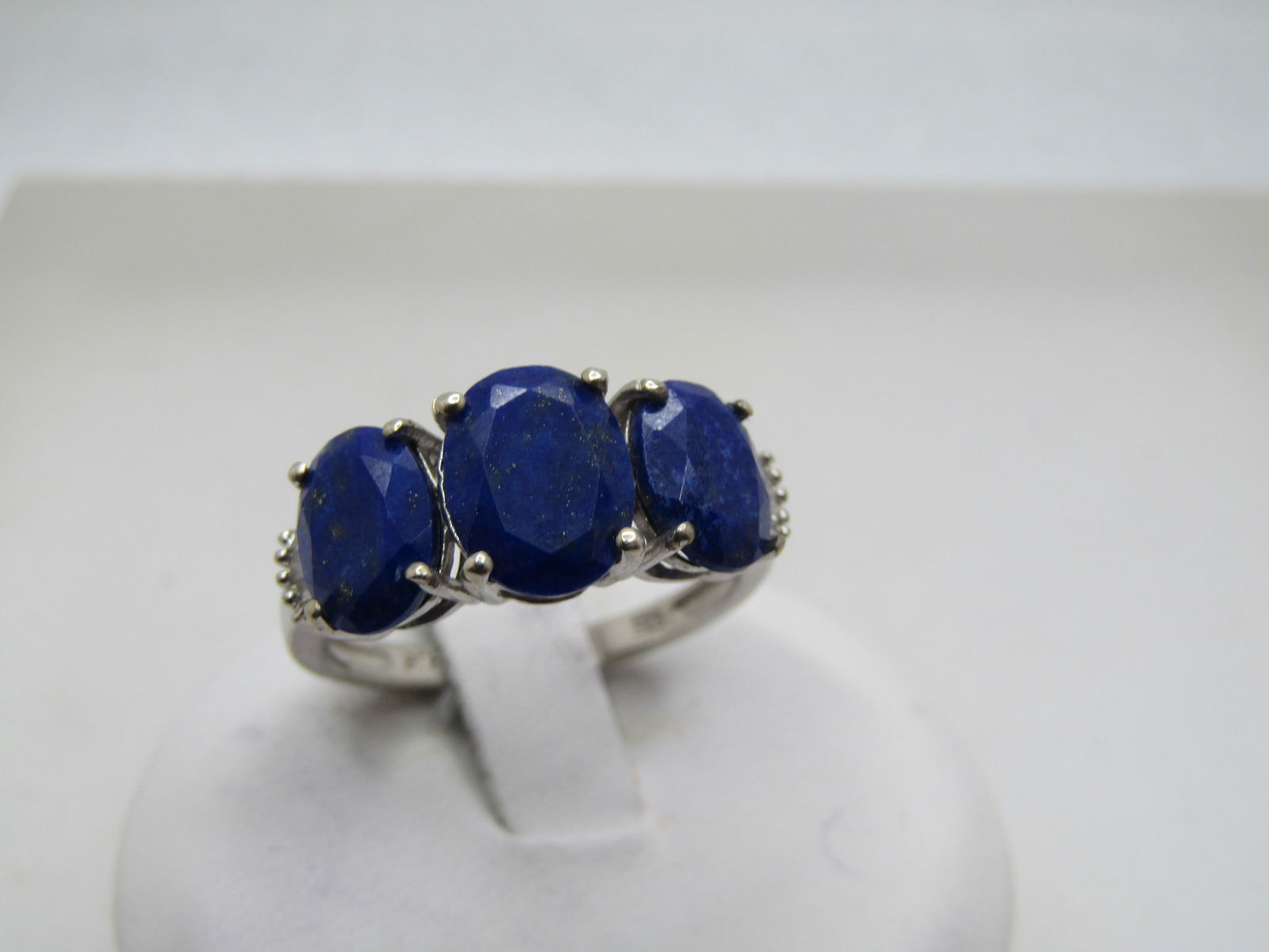 Vintage Sterling Lapis Lazuli Diamond Ring, Sz. 7.5, Signed, 1990's (1 of 8)
