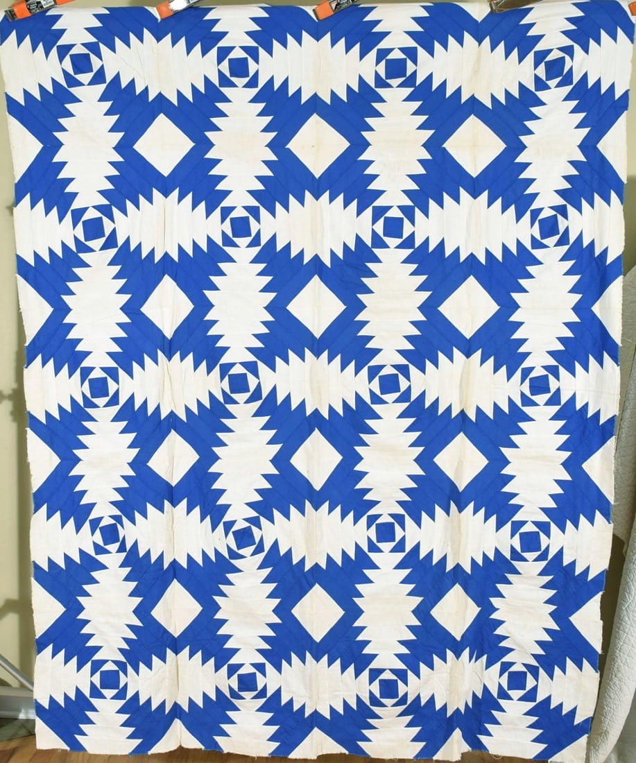 30's Blue & White Log Cabin Quilt Top (1 of 6)