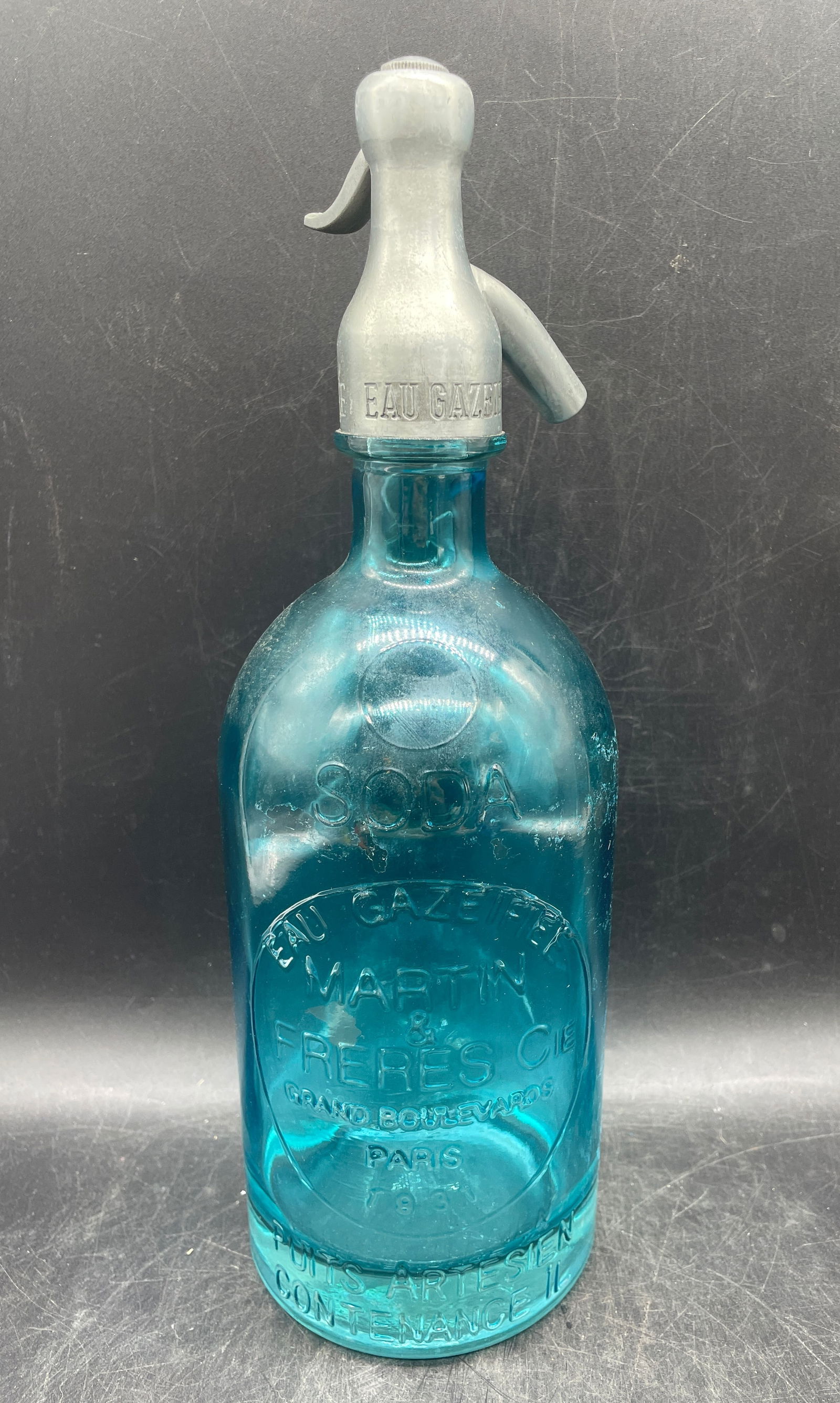 ANTIQUE VINTAGE 1931 PARIS MARTIN & FRERES CIE SODA TRIGGER SPOUT SELTZER BOTTLE (1 of 8)
