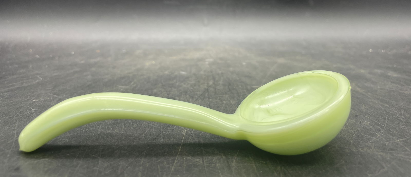 RARE GLASS MAYO LADLE SPOON JADEITE: Title: RARE GLASS MAYO LADLE SPOON JADEITE Date/Period: unknown Dimension: approx. 5" Material: jadeite Additional Information: RARE GLASS MAYO LADLE SPOON JADEITE Shipping: Domestic: Flat-rate of $9.