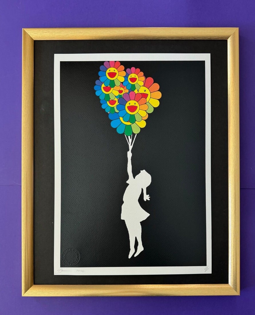 DEATH NYC Hand Signed LARGE Print COA Framed 16x20in Banksy Girl Murakami Flow @: Pop Art Graffiti Master Artist Death NYC Hand Signed in Pencil Numbered X/100 or Artist Proof This piece is mounted on a 20 x 16 in. black acid free black board. Framed in Gold. This is an Original Li