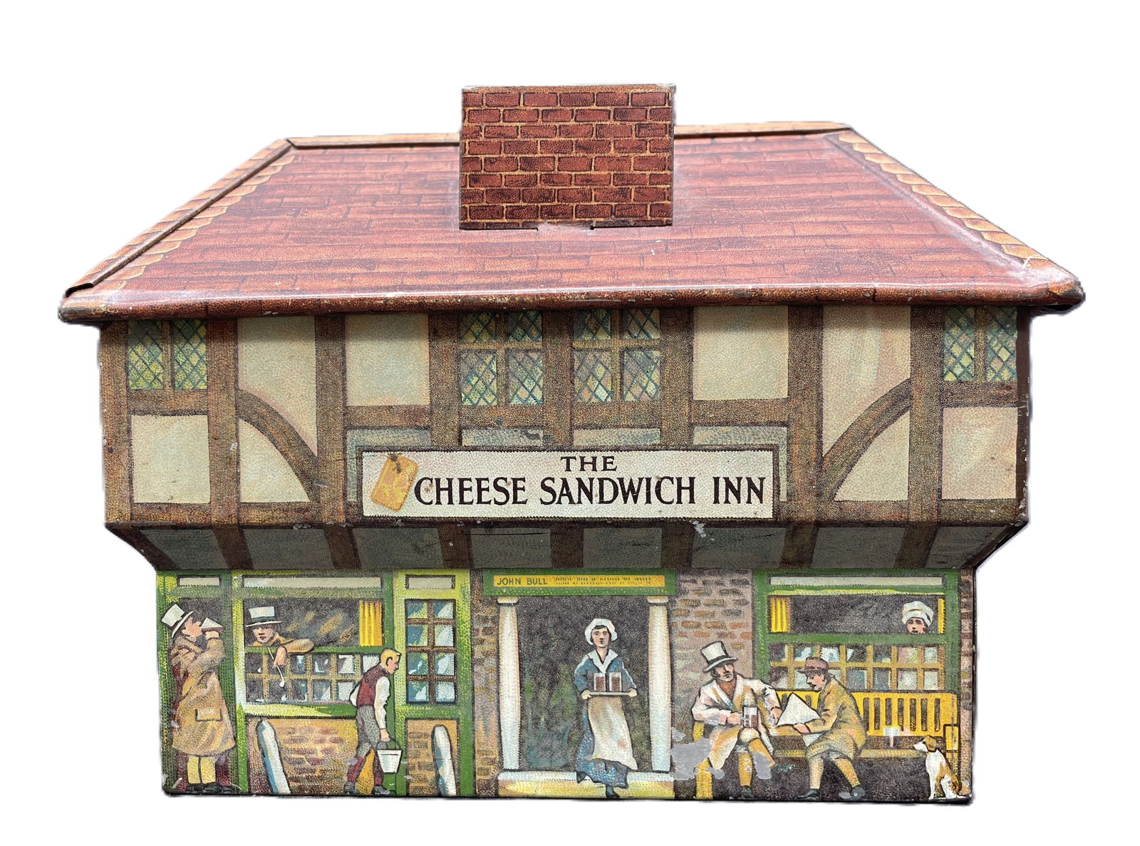 CHEESE SANDWICH INN & PUB ANTIQUE BRITISH BISCUIT TIN BY MEREDITH & DREW 1934 (1 of 8)