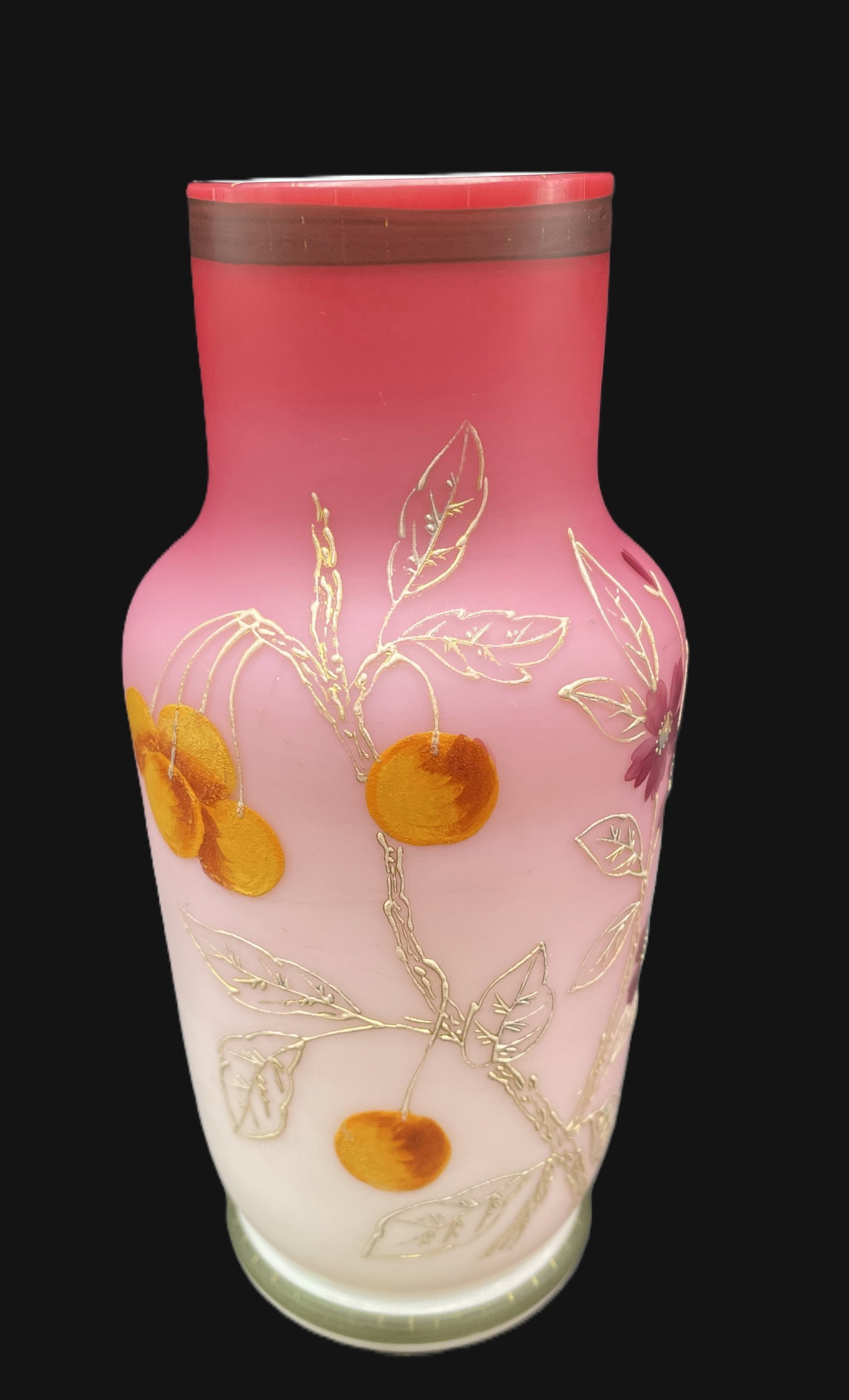 ANTIQUE HANDPAINTED SATIN GLASS VASE OLD CAMEO OPALINE ROCCOCO (1 of 8)