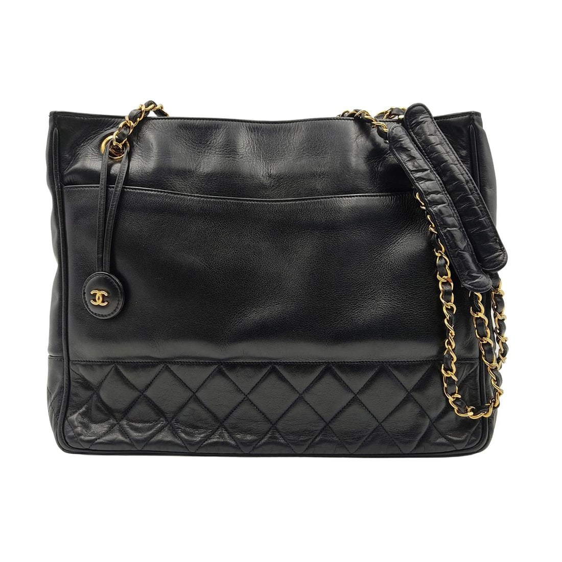 CHANEL Tote shoulder bag in black leather (1 of 8)