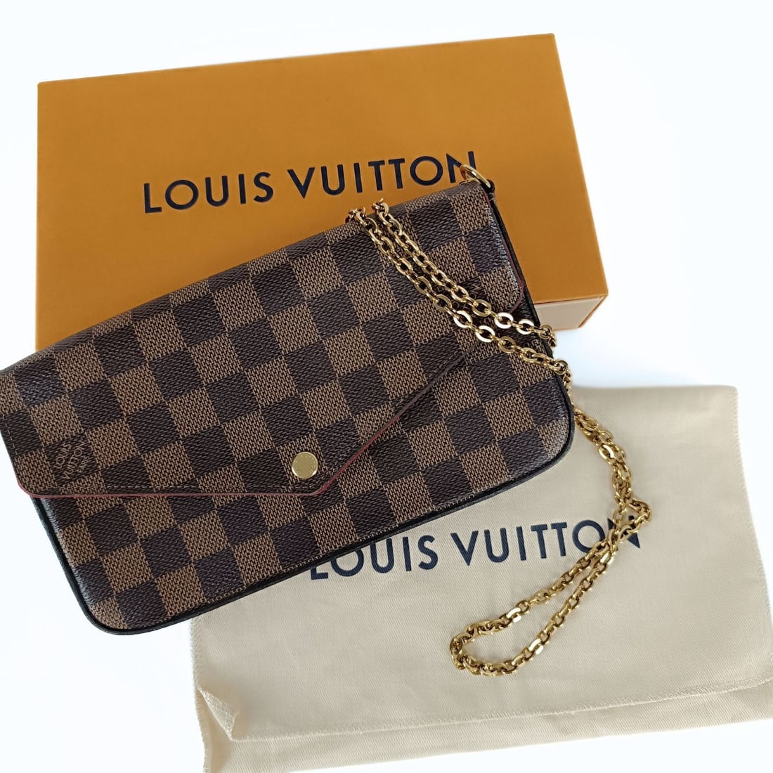 LOUIS VUITTON Félicie Damier Ebene clutch bag with chain (1 of 6)