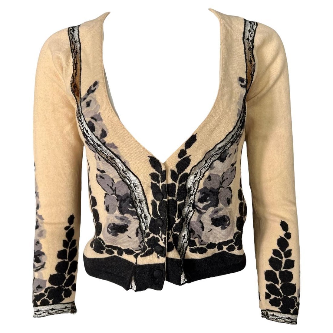 Bluemarine Ivory & Black Wool & Silk Cardigan Sweater (1 of 19)
