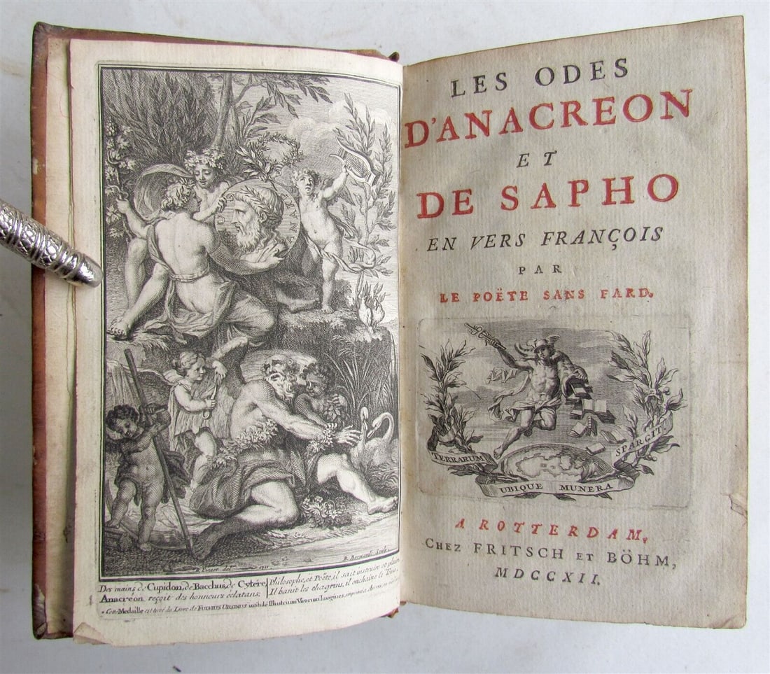 1712 POETRY Les Odes d'Anacreon et Sappho antique in FRENCH (1 of 7)