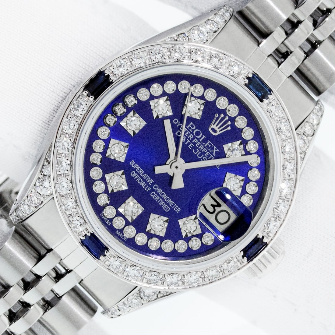 Rolex Lady DateJust Blue String Diamond Dial and 18K Gold Diamond Bezel Watch (1 of 9)