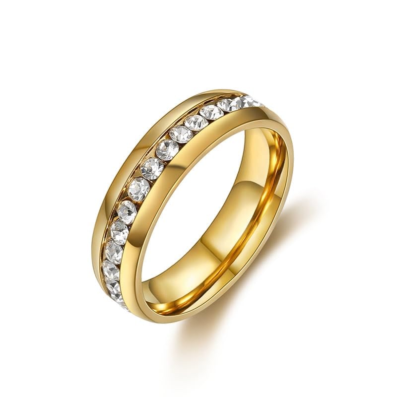 18k Gold Plated Titanium Steel Full Cubic Zirconia Band Ring: Title: 18k Gold Plated Titanium Steel Full Cubic Zirconia Band Ring Description: With attention to detail and a commitment to excellence, these rings are made with long-lasting 18K yellow gold plated