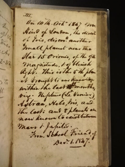 1834 Herschel Treatise on Astronomy Manuscript Note (1 of 4)