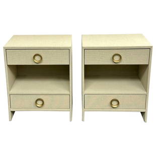 Pair of Modern Linen Chests, Commodes or Nightstand, Linen Wrapped, American: Pair of Modern Linen chests, commodes or nightstand, Linen Wrapped, American Custom quality pair of chests each wooden wrapped in Linen made in America. This finely decorative pair of bedside tables