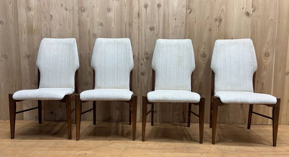 Mid Century Modern Arne Vodder for Lane Furniture Walnut High Back Dining Chairs - Set of 4: Vintage from the 1960s Materials: Walnut, Fabric Overall width: 23 inches Overall height: 38 inches Overall depth: 24 inches Seat height: 18 inches Mid Century Modern Arne Vodder for Lane Furniture Wa