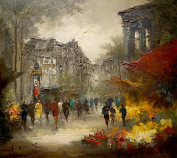 Oil painting By market Evert Collier: №Verne 14 *** ABOUT THIS PAINTING *** * TITLE: "By market" * ARTISTS: Evert Collier * SIZE: 90x100 cm/'35.43x39.37 inches' * MEDIUM: oil, canvas * HAND PAINTED: Original painting from our
