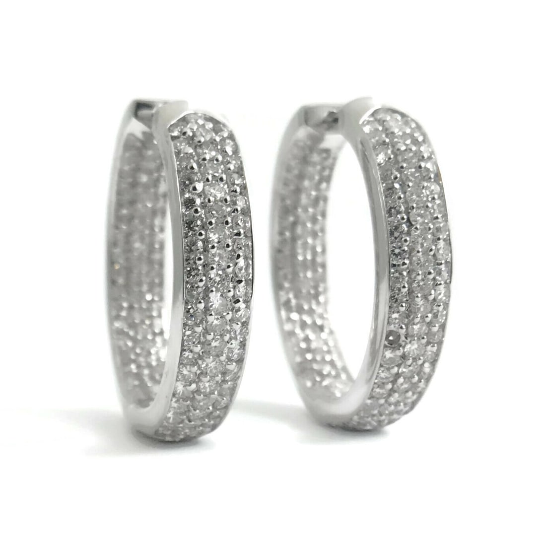Pave Diamond Inside Out Hoop Earrings 18K White Gold 1 Inch, 1.86 CTW, 11.30 Gr (1 of 12)