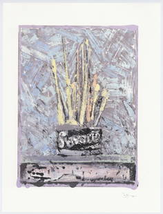 Jasper Johns "Savarin" 1982: Medium: offset lithograph (after the monotype). This is an offset lithograph reproducing one of Jasper Johns' Savarin monotypes, and it was printed by Norman Lithographers and published in 1982 by U.L