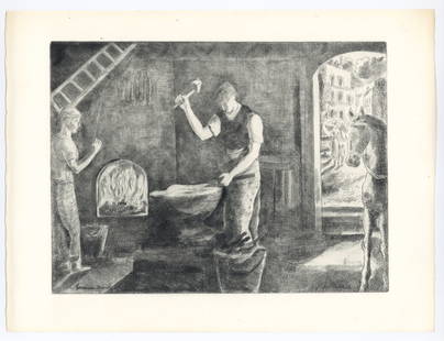 Hermine David original etching: Medium: original etching. Printed in 1946 at the atelier Quesneville on BFK Rives paper and published in a limited edition of 300 for the "Alternance" portfolio (a collective art and literary project)