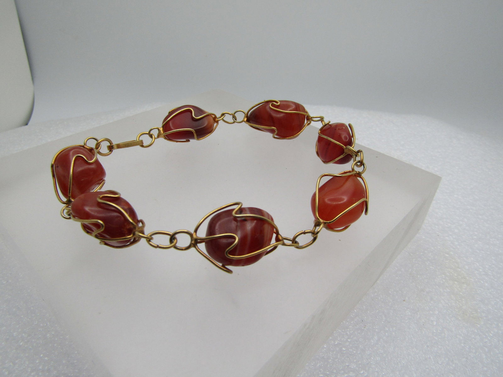 Vintage Banded Agate Wrapped Bracelet, 8", 1960's-1970's, Unisex (1 of 5)