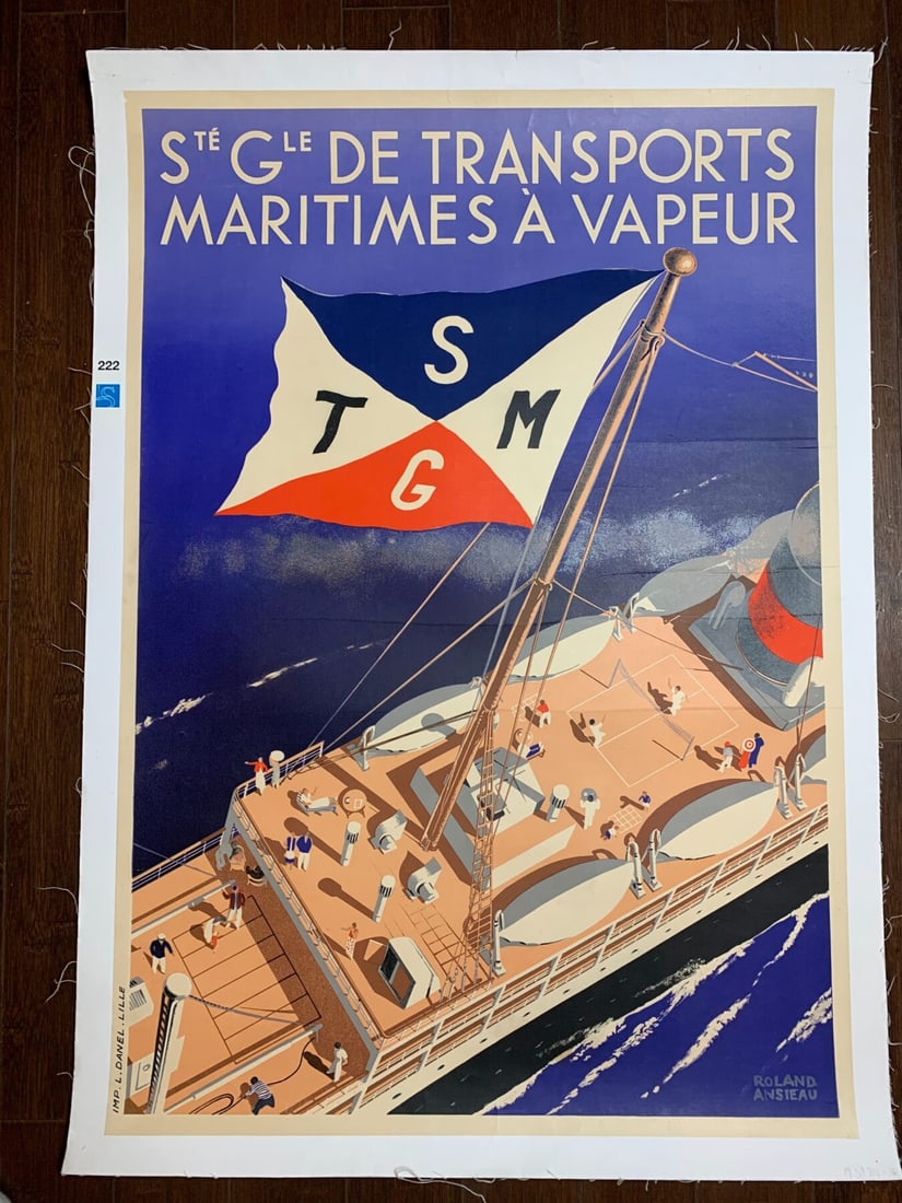 Societe Generale De Transport Maritimes - Art By Roland Ansieau (1930's) 24x36 French Travel Poster (1 of 6)