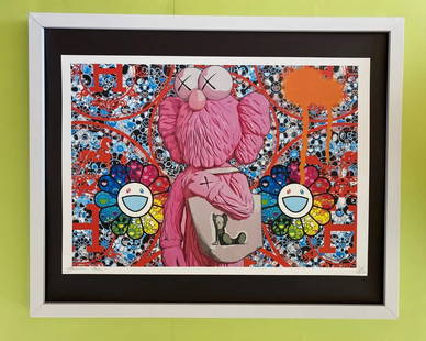 Death NYC Large Framed 16x20in Pop Art Original COA Theme Kaws & Murakami Hermes: Up for Sale this Beautiful and Scarce Print by Pop Art Graffiti Master Artist Death NYC Hand Signed in Pencil Numbered X/100 or Artist Proof This piece is mounted on a 20 x 16 in. black acid free blac