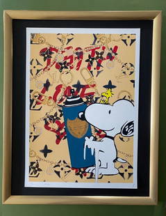 DEATH NYC Hand Signed LARGE Print Framed 16x20in COA POP ART SNOOPY MURAKAMI LV: This is a Stunning and Scarce 100% Authentic New Print by Death NYC " SNOOPY " Hand Signed and Numbered in Pencil by the Artist Limited Edition of 100 Large Size: 45cm x 32cm About 18x13in 