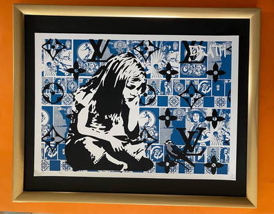 DEATH NYC Hand Signed LARGE Print Framed 16x20in COA POP ART BANKSY MURAKAMI: This is a Stunning and Scarce 100% Authentic New Print by Death NYC " GIRL WITH BLUE BIRD " Hand Signed and Numbered in Pencil by the Artist Limited Edition of 100 Large Size: 45cm x 32cm