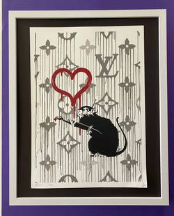 Death NYC Large Framed 16x20in Pop Art Original COA Banksy Graffiti Rat Stencil: Up for Sale this Beautiful and Scarce Print by Pop Art Graffiti Master Artist Death NYC Hand Signed in Pencil Numbered X/100 or Artist Proof This piece is mounted on a 20 x 16 in. black acid