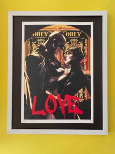 Death NYC Large Framed 16x20in Pop Art Certified Graffiti Love Batman Obey #: Up for Sale this Beautiful and Scarce Print by Pop Art Graffiti Master Artist Death NYC Hand Signed in Pencil Numbered X/100 or Proof This piece is mounted on a 20 x 16 in. black acid free black