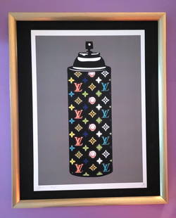Death NYC Large Framed 16x20in Pop Art Certified Louis Vuitton Spray Can LV *: Up for Sale this Beautiful and Scarce Print by Pop Art Graffiti Master Artist Death NYC Hand Signed in Pencil Numbered X/100 or Proof This piece is mounted on a 20 x 16 in. black acid free black board
