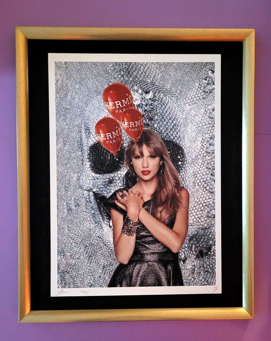 Death NYC Large Framed 16x20in Pop Art Certified Taylor Swift Hermes Hirst Sku *: Up for Sale this Beautiful and Scarce Print by Pop Art Graffiti Master Artist Death NYC Hand Signed in Pencil Numbered X/100 or Proof This piece is mounted on a 20 x 16 in. black acid free black board