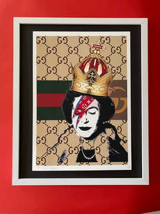 Death NYC Large Framed 16x20in Pop Art Graffiti Certified/ Queen Elizabeth Bowie: Up for Sale this Beautiful and Scarce Print by Pop Art Graffiti Master Artist Death NYC Hand Signed in Pencil Numbered X/100 or Proof This piece is mounted on a 20 x 16 in. black acid free black