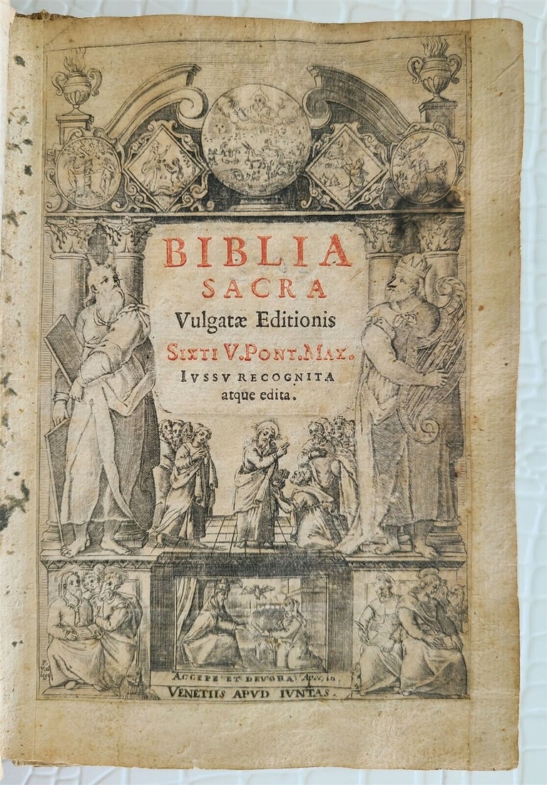 1626 BIBLE in LATIN ILLUSTRATED antique 17th century BIBLIA SACRA VELLUM BINDING (1 of 11)