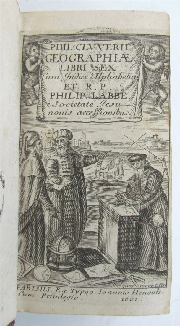 1661 GEOGRAPHY w/ folded MAP antique in LATIN (1 of 5)
