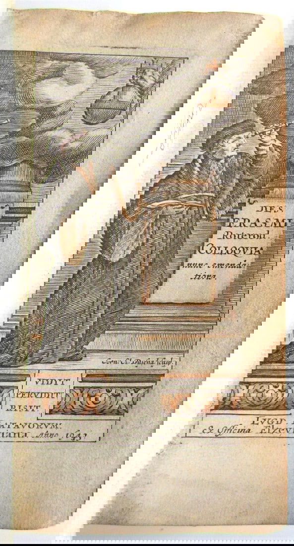 1643 ERASMUS of ROTTERDAM COLLOQIA antique ELZEVIR VELLUM BINDING (1 of 6)