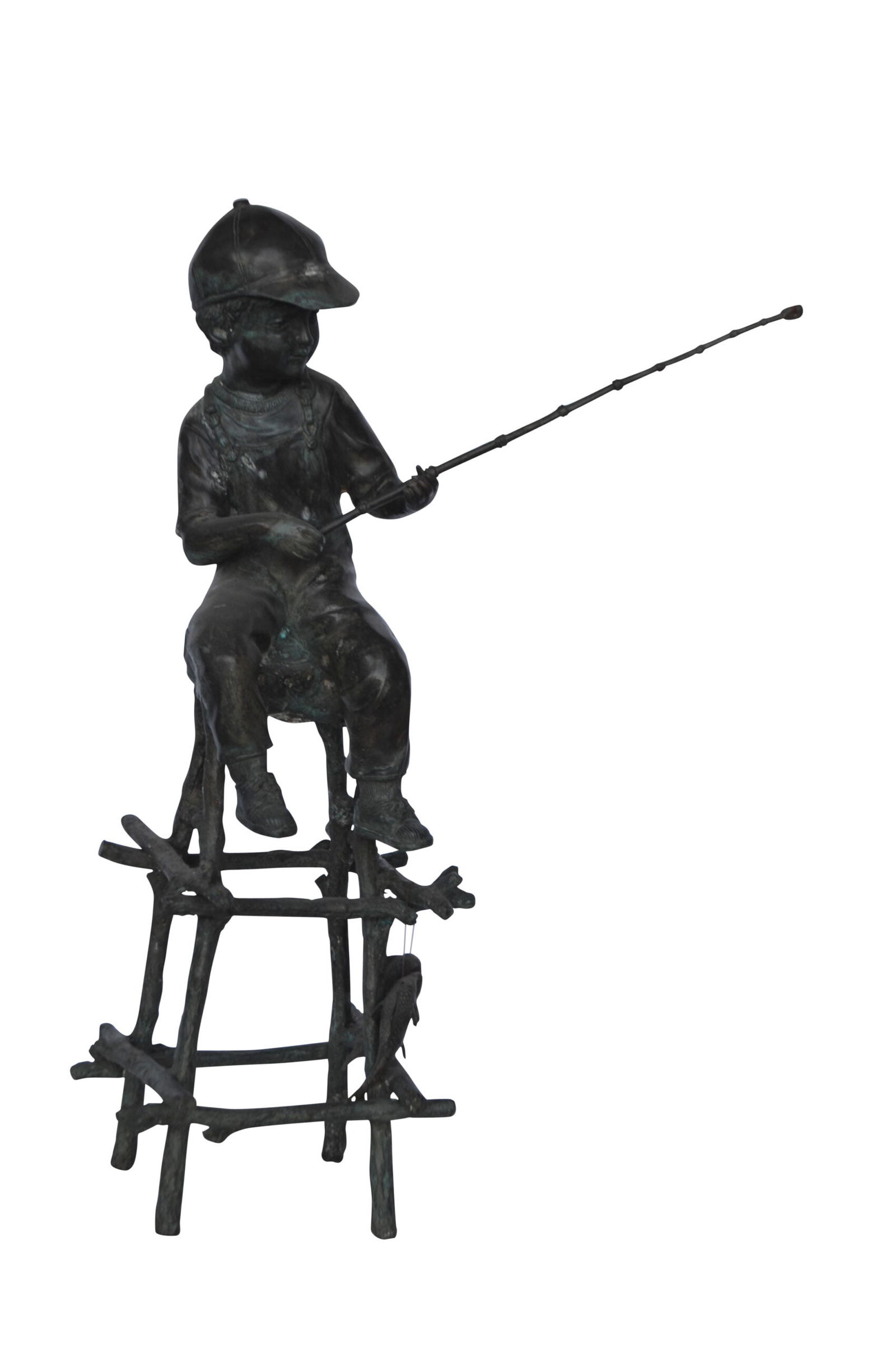 A Boy on a high Chair Fishing Bronze Statue - Size: 16"L x 14"W x 28"H. (1 of 10)